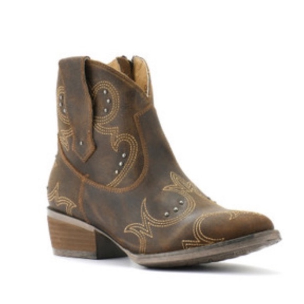 Sterling River Embroidered Studded Cowgirl Western Ankle Boots Brown Festival